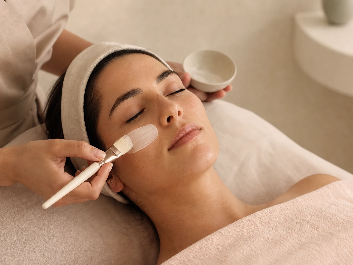 Aplicación de un tratamiento facial con brocha